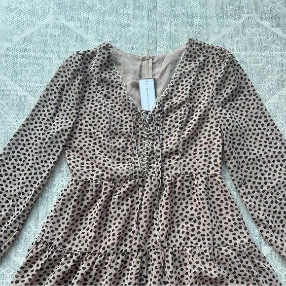 Hello Molly Size M Goodnight Macaroon Plans Tonight Leopard Lace Up Tiered Dress - Picture 8 of 12
